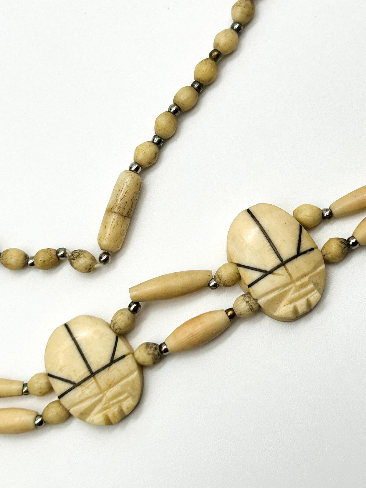 Vintage Carved Scarab Necklace Organic Material Egyptian Revival Beaded 21”