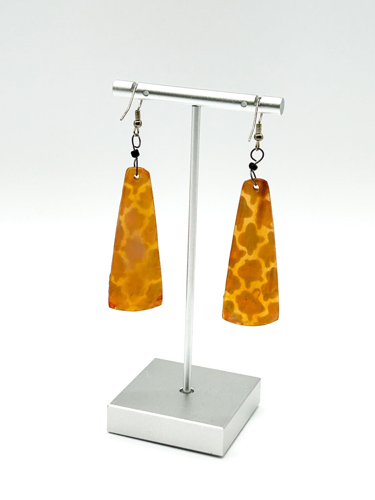 Vintage Hand Painted Organic Material Giraffe Print Drop Earrings Safari Boho
