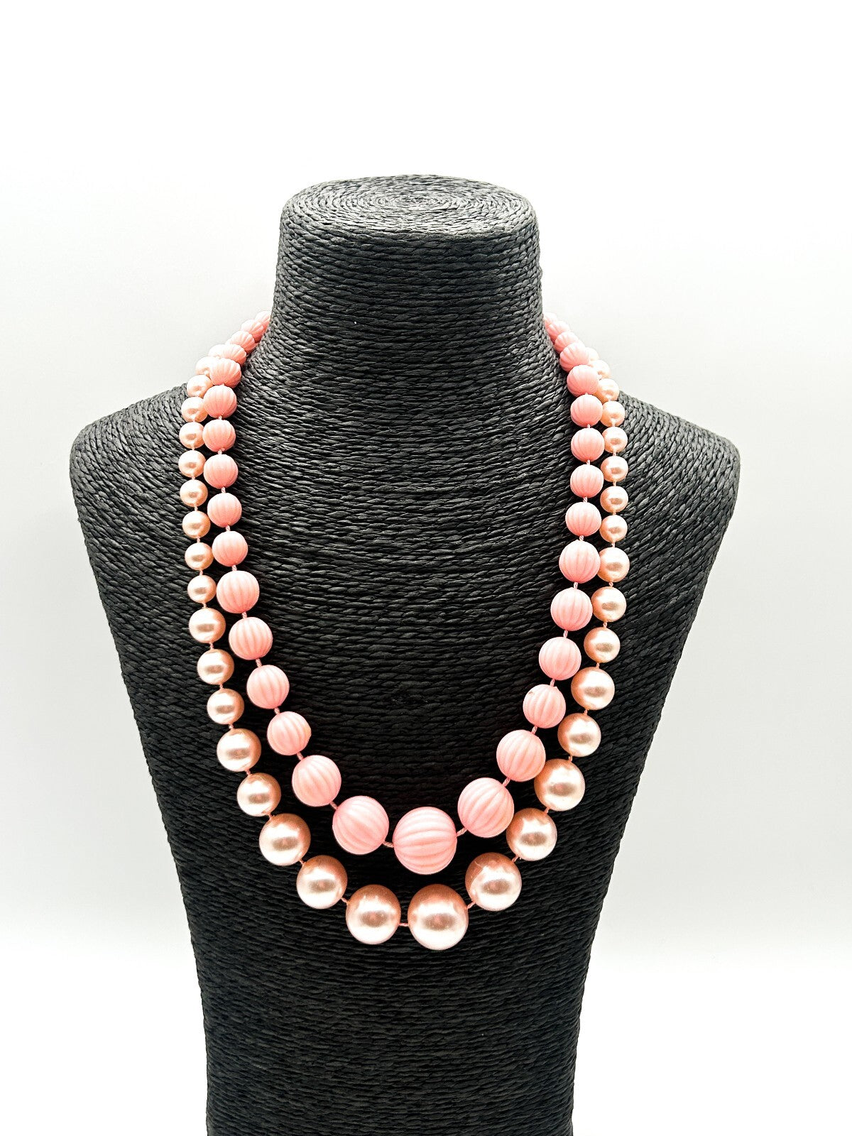 Vintage Pink Necklace Bundle Pastel Baby Pink Faux Pearl & Ribbed Acrylic Beads
