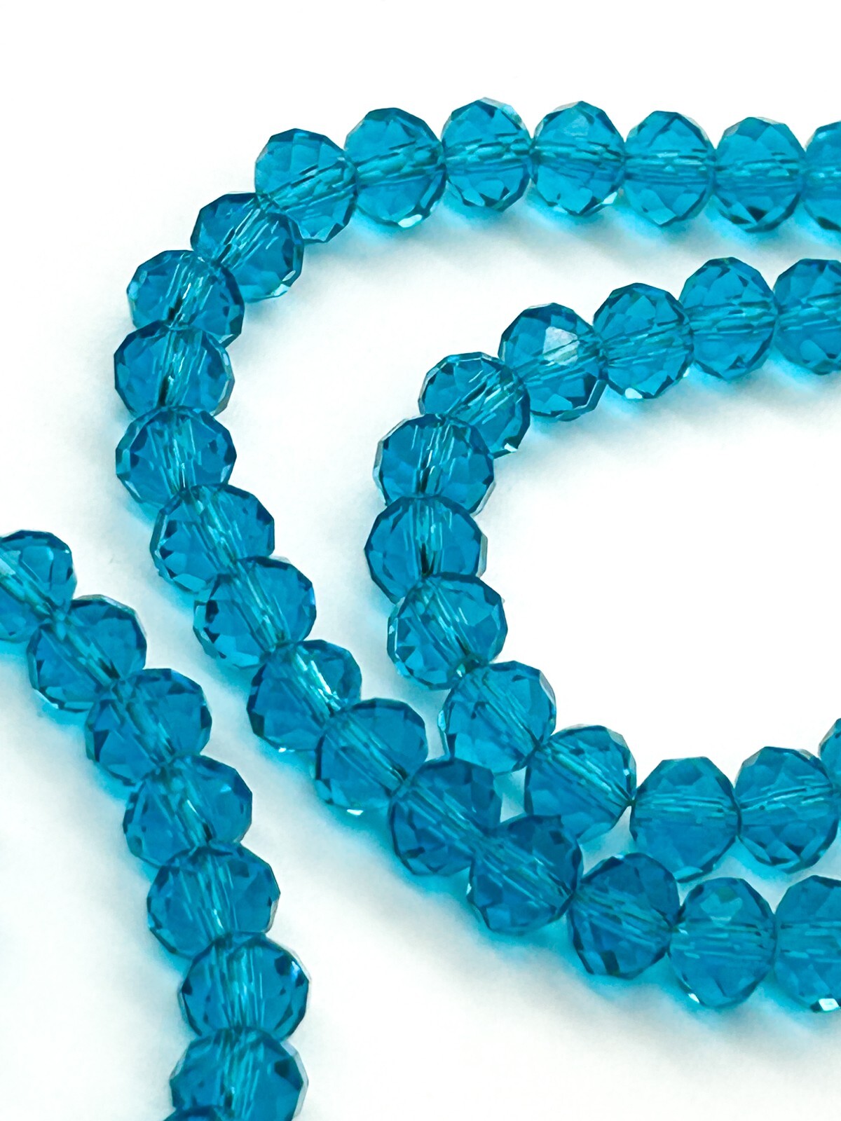 Long Aqua Blue Crystal Glass Bead Necklace Faceted Rondelle Multi Wrap 80”