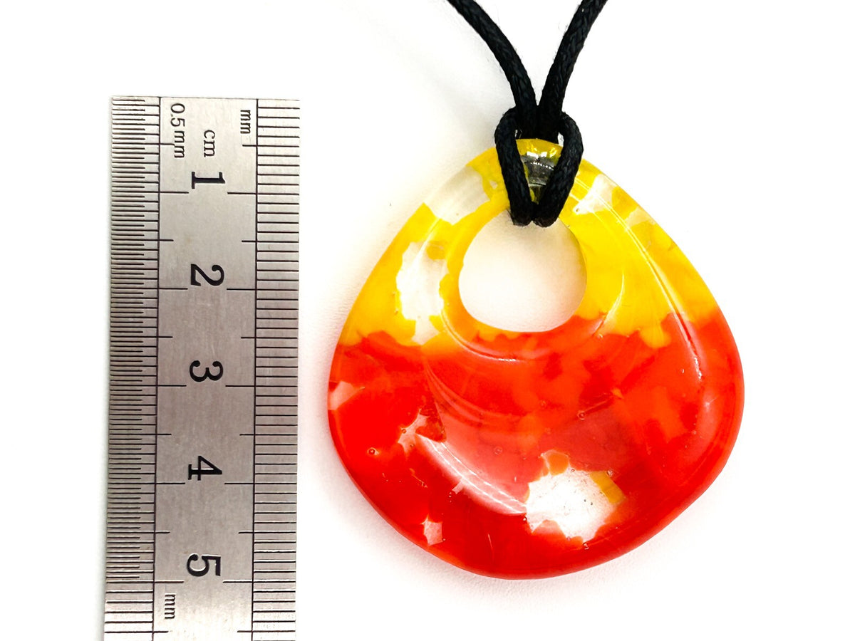 Art Glass Pendant Necklace Yellow Orange Abstract Glass Contemporary Black Cord