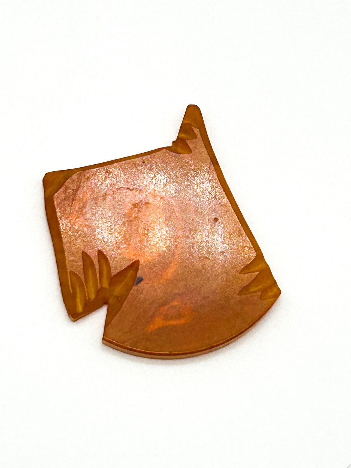 Vintage Carved Bakelite Scottie Terrier Dog Head Orange Amber Marble Swirl Piece