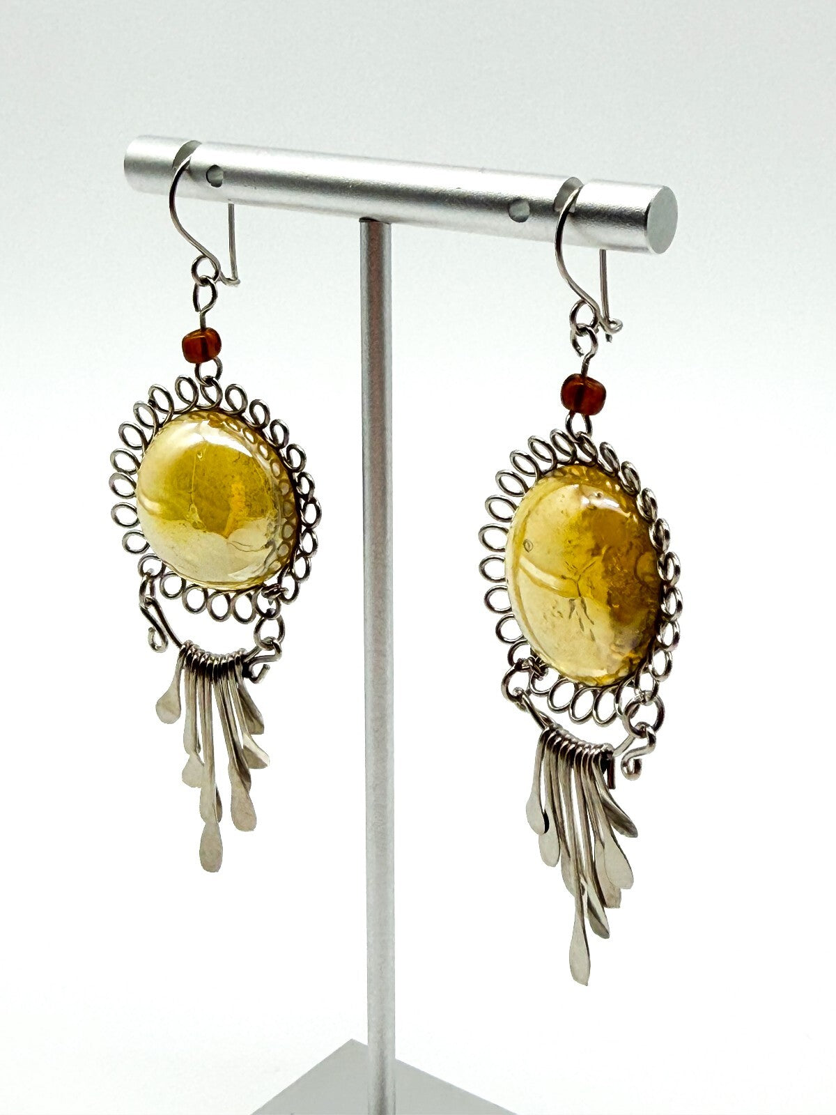 Peruvian Alpaca Necklace Earrings Set Yellow Glass Statement Boho Artisan
