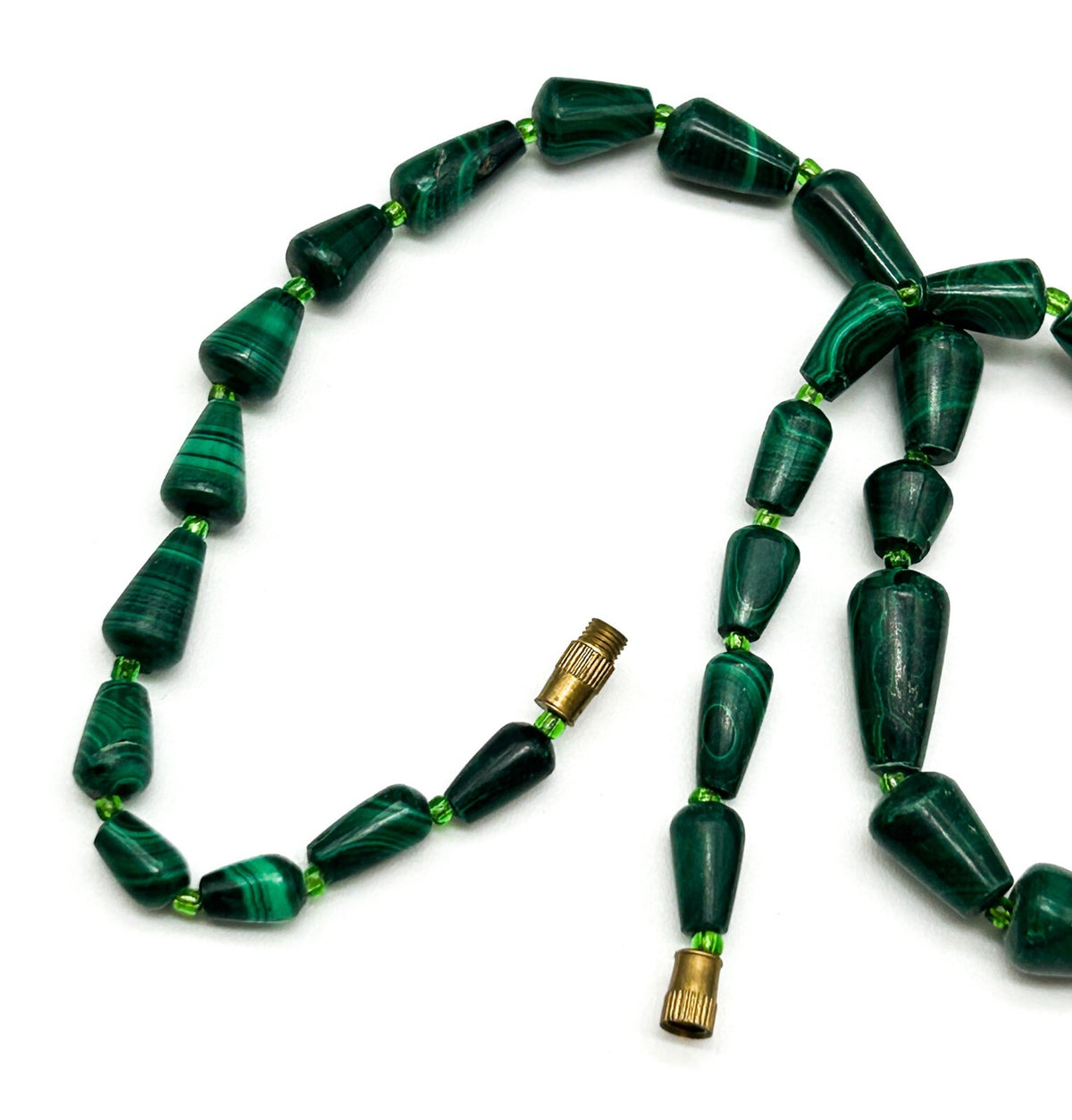 Vintage Genuine Malachite Bead Necklace Green Gemstone Cone Beads 15.5”