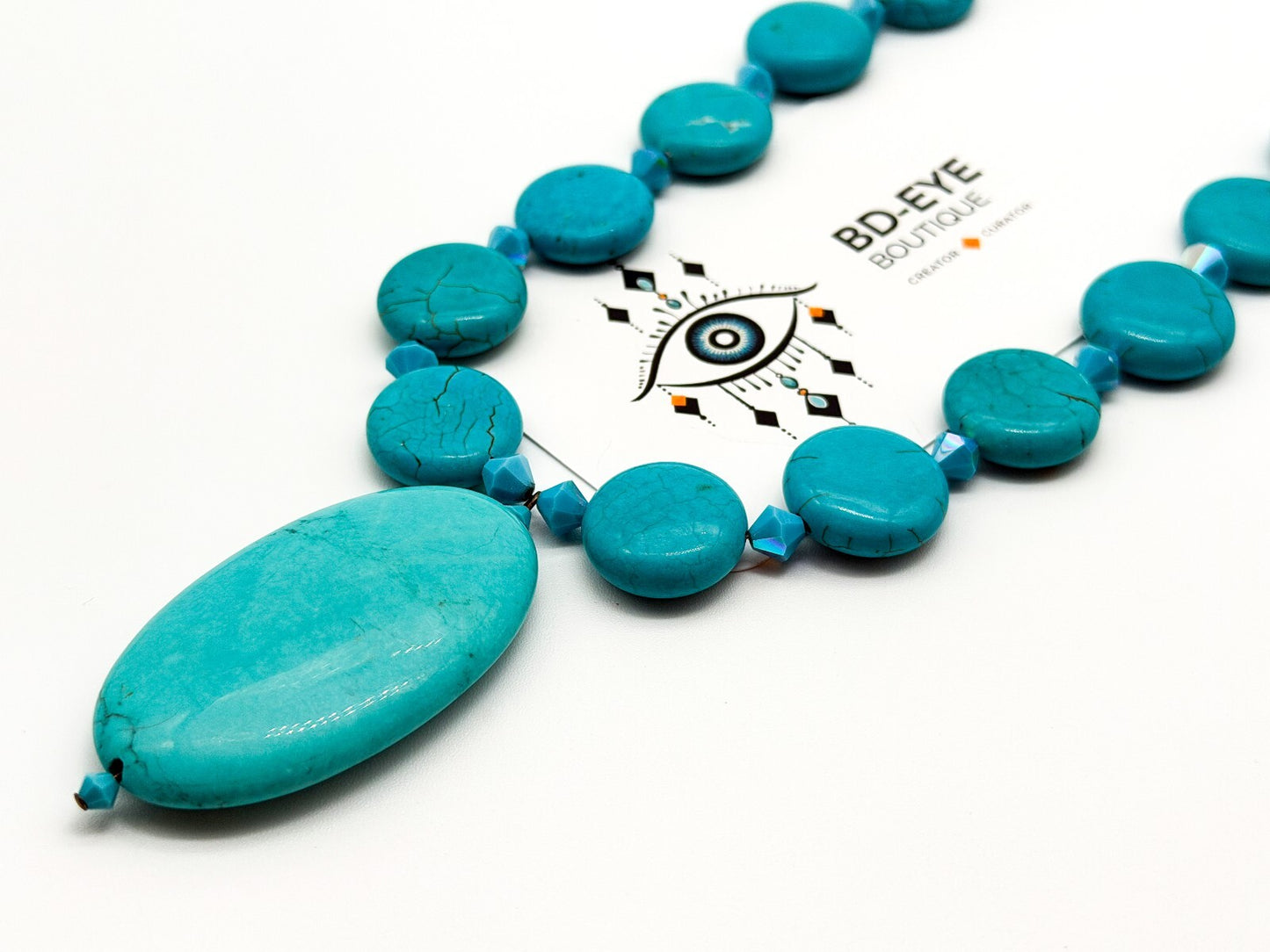 Turquoise Blue Magnesite Pendant Necklace AB Crystal Sterling Silver Box Clasp