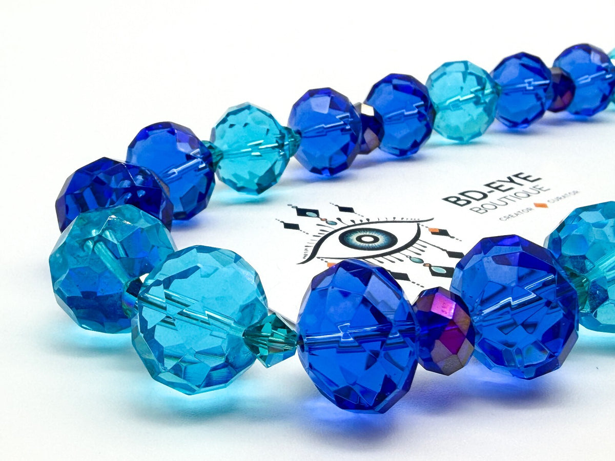 Chunky Cobalt Blue Turquoise Faceted Glass Statement Necklace Toggle 17.5”