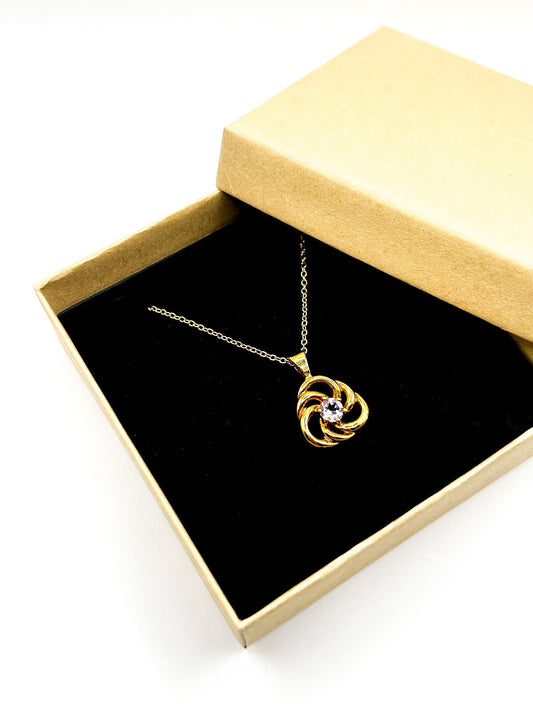 Amethyst Gemstone Swirl Pendant Necklace Gold Tone Fine Chain 17.5”
