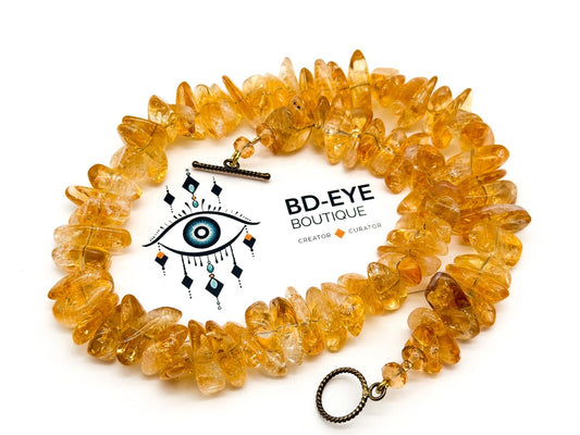 Natural Citrine Nugget Necklace Honey Yellow Gemstone Toggle Clasp Gemstone