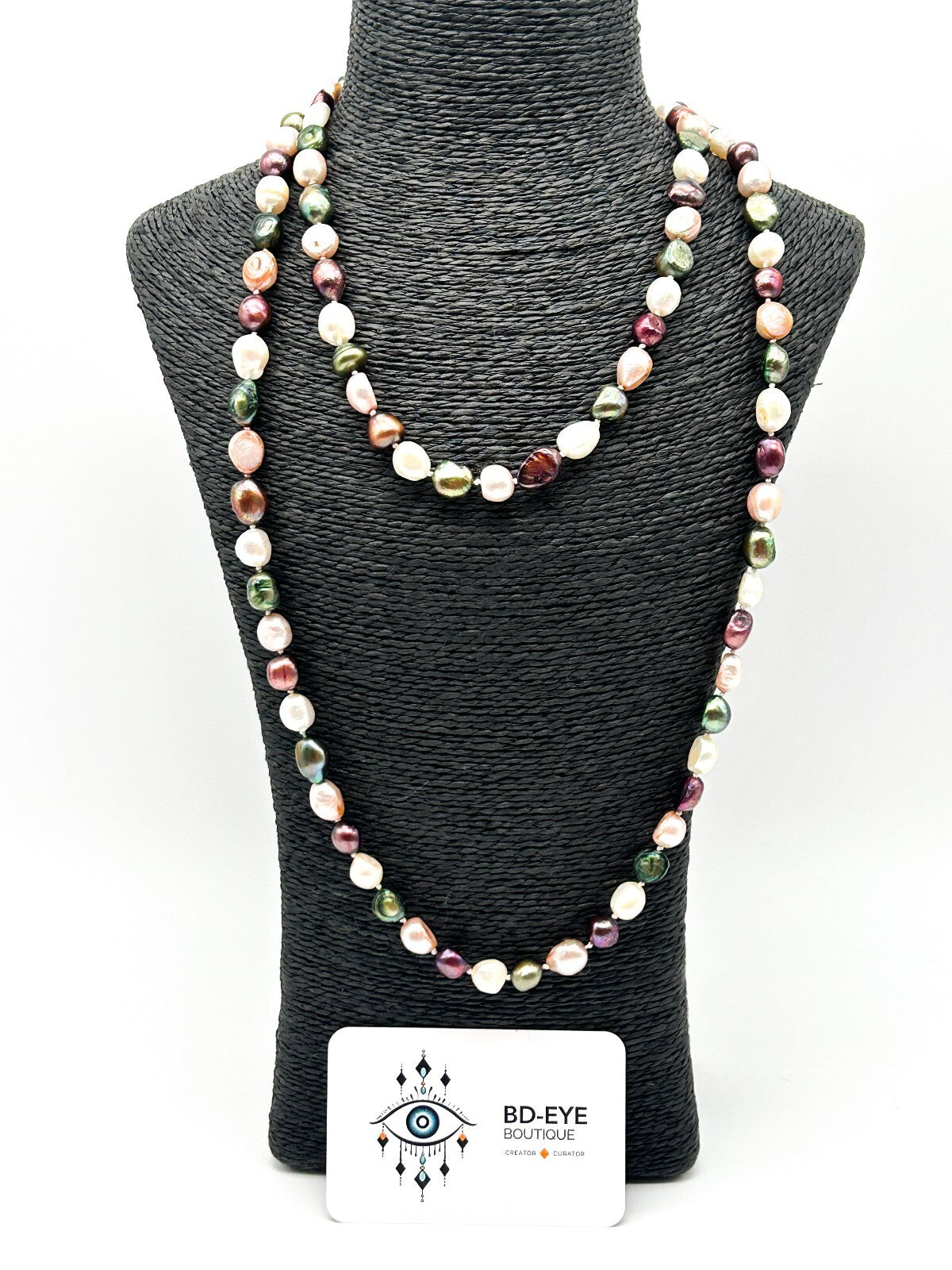 Vintage Hand Knotted Cultured Freshwater Pearl Necklace Multicolour Baroque 23”