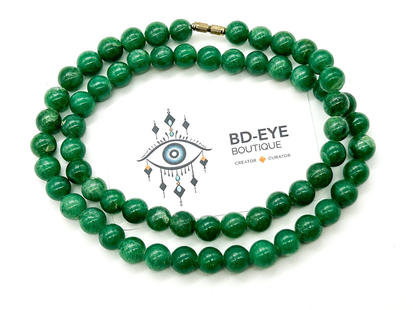 Natural Green Aventurine Necklace Round Gemstone Beads Vintage 25”