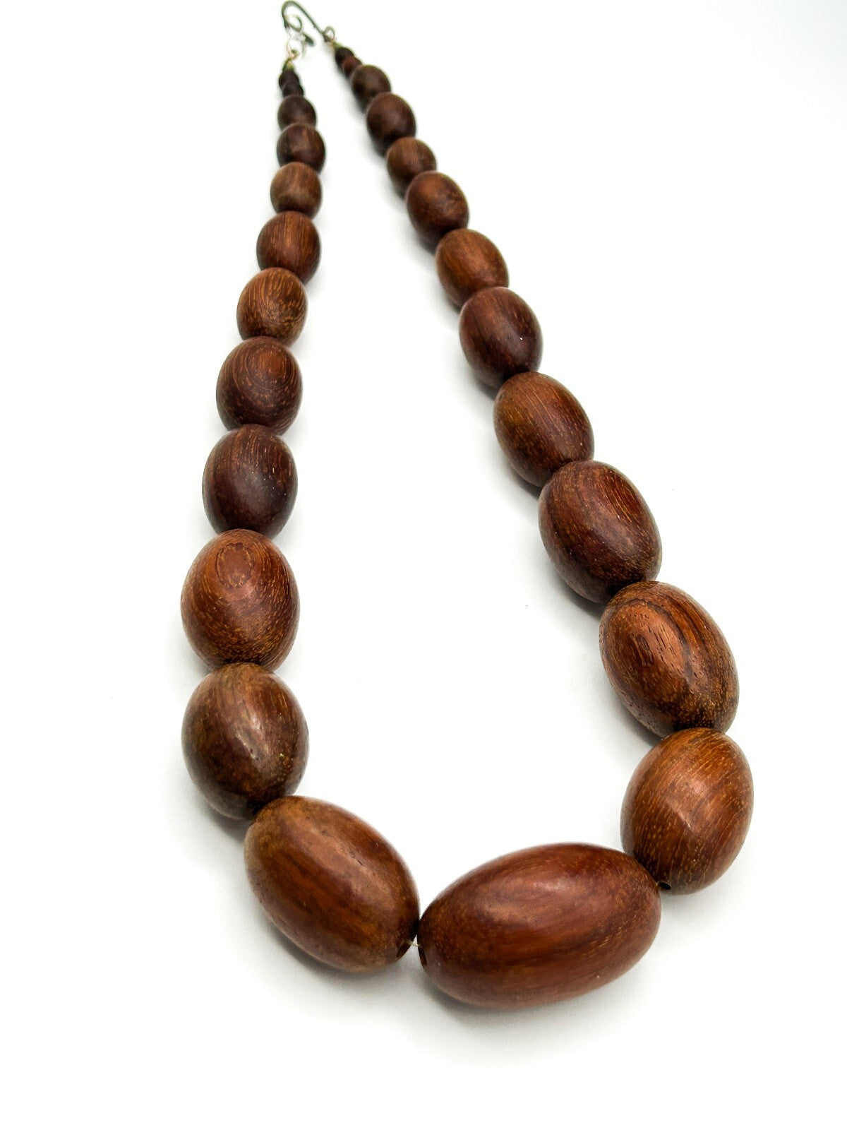 Vintage Chunky Wood Bead Necklace Graduated Oval Natural Wooden Beads
