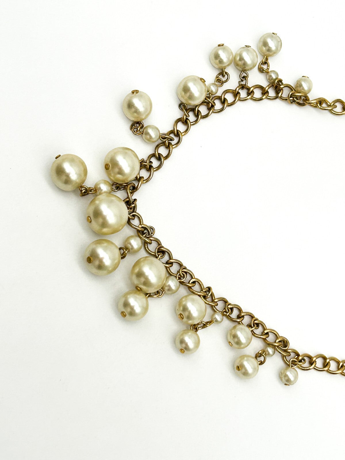 Vintage Gold Tone Faux Pearl Cha Cha Bib Necklace Statement Necklace 17.5” Retro