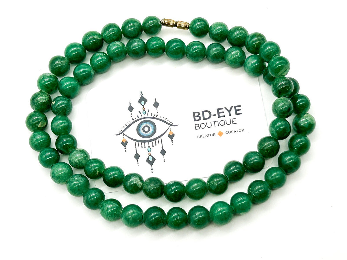 Natural Green Aventurine Necklace Round Gemstone Beads Vintage 25”