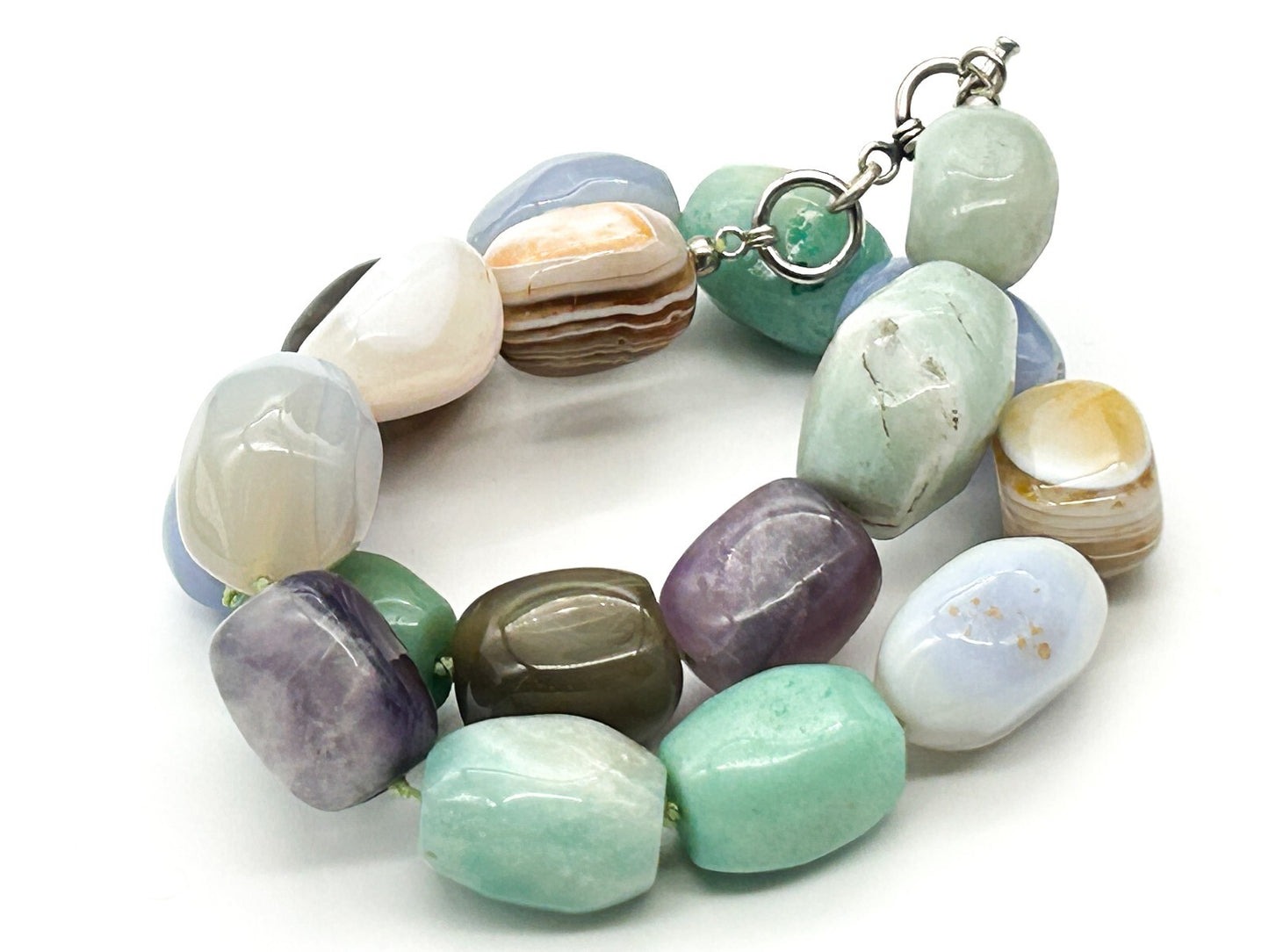 Chunky Semi Precious Gemstone Necklace Banded Agate Blue Lace Amethyst Calcite