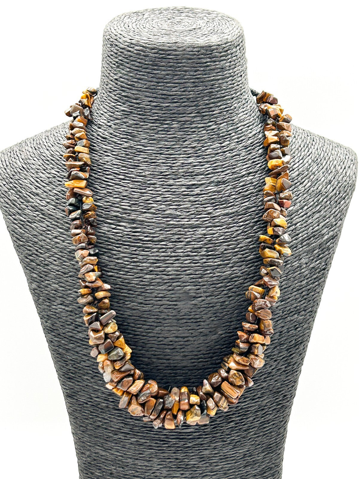 Vintage Tiger’s Eye Gemstone Chip Necklace Chunky Graduated Boho 22.5”