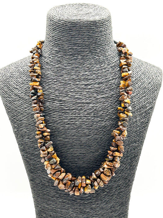 Vintage Tiger’s Eye Gemstone Chip Necklace Chunky Graduated Boho 22.5”