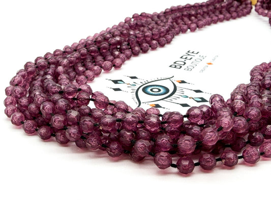 Vintage Hong Kong Style Purple Mauve Multi Strand Beaded Necklace Acrylic Collar