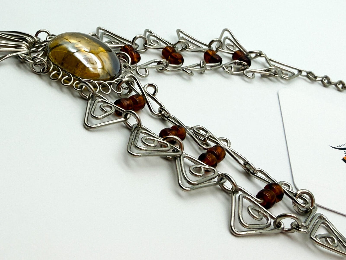 Peruvian Alpaca Necklace Earrings Set Yellow Glass Statement Boho Artisan