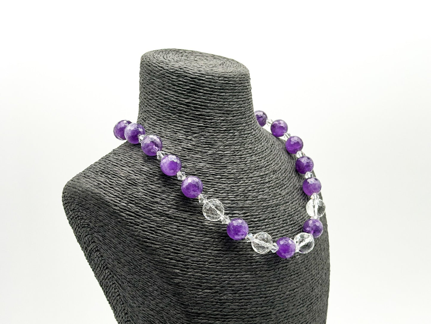 Amethyst Necklace Synthetic Spinel Faceted Crystal Glass 925 Silver Clasp