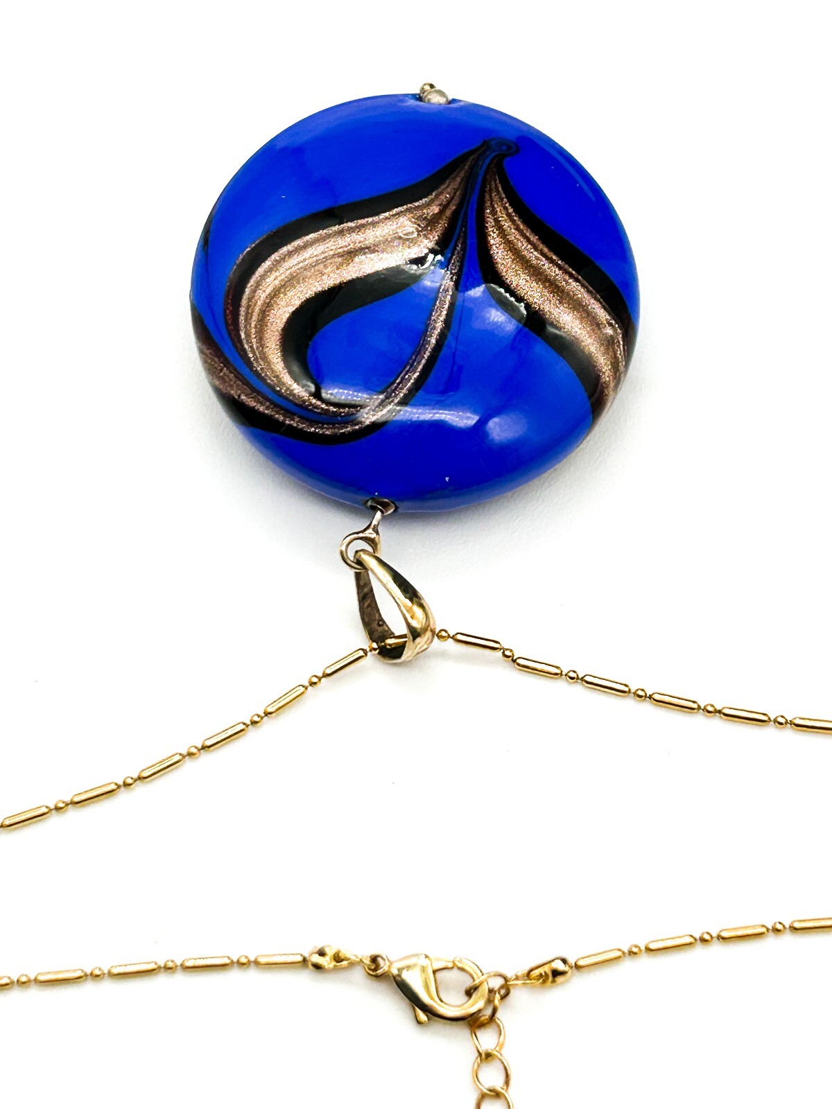 Vintage Murano Style Blue Glass Pendant Necklace Orelia Gold Tone 5cm