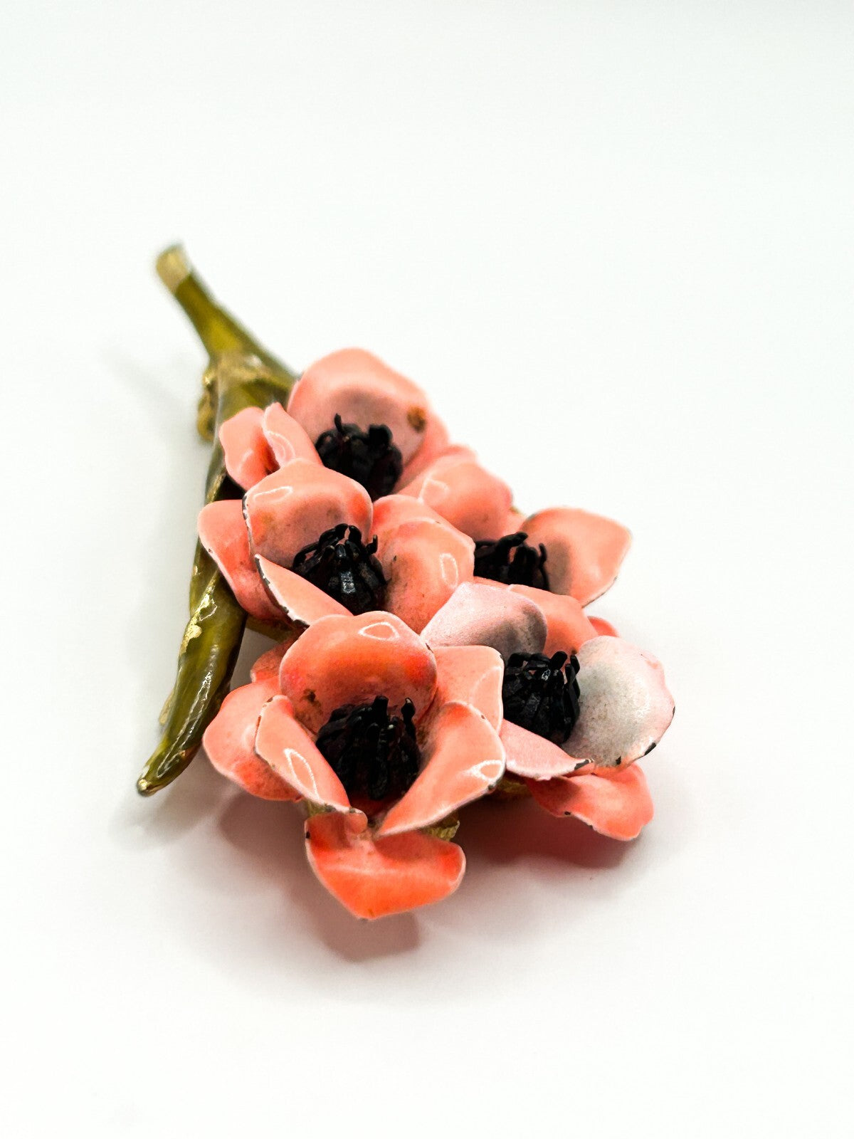 Signed Weiss Vintage Flower Brooch Pink Enamel Floral Gold Tone 7cm