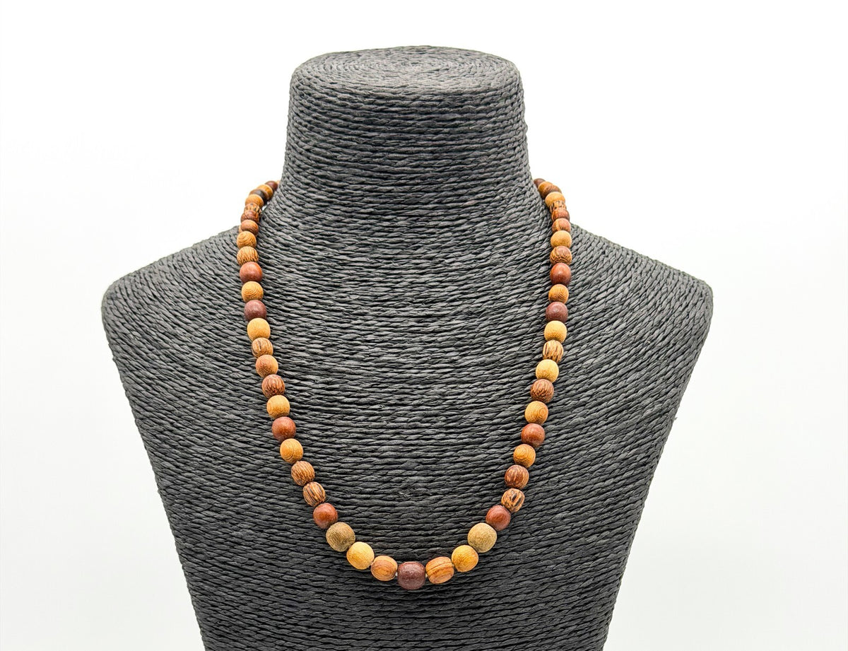 Boho Chunky Wooden Bead Necklace Bundle Layered Natural Wood Earthy Festival
