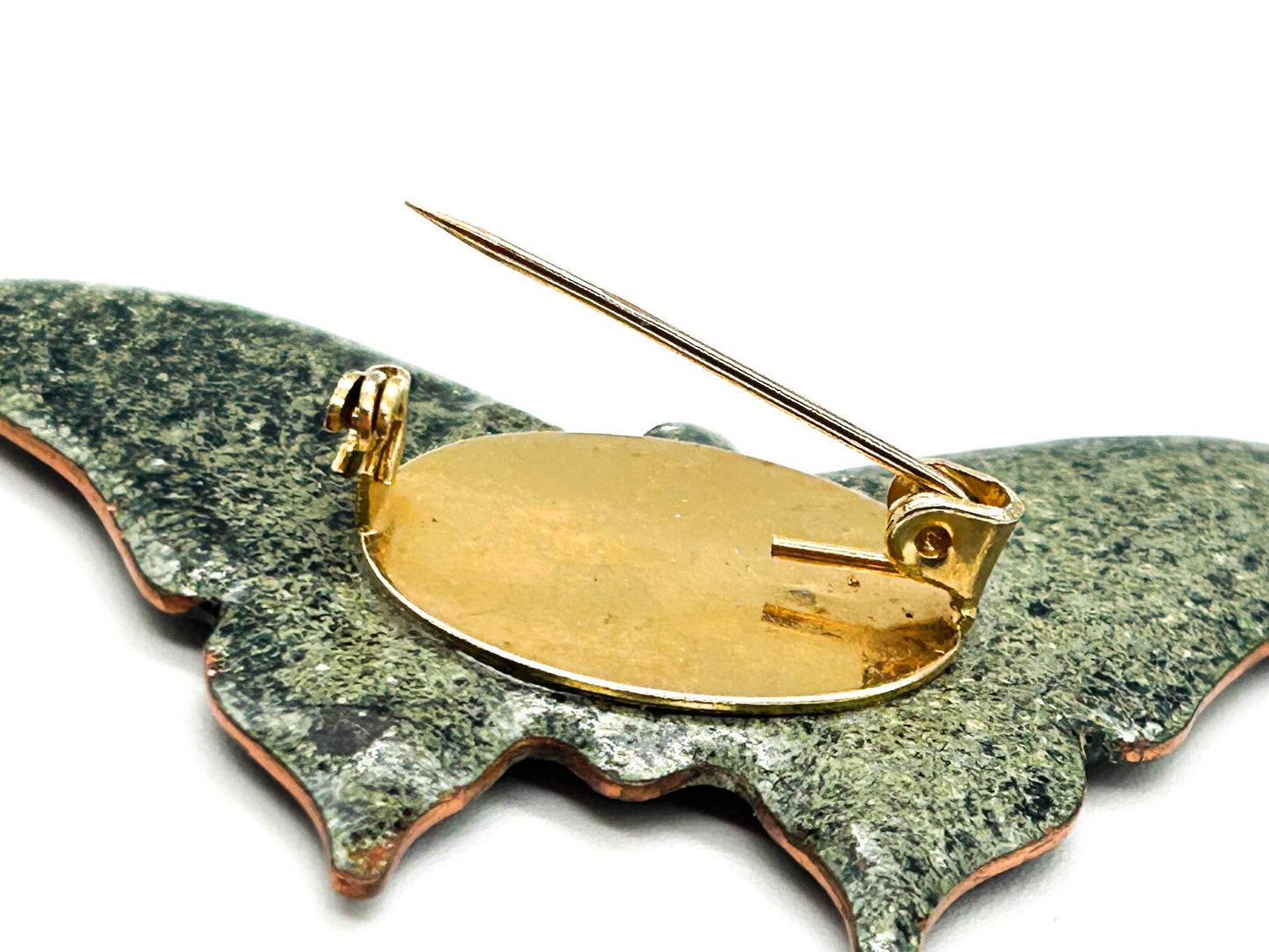 Vintage Glazed Ceramic Enamel Butterfly Brooch Amber Black Red Statement Pin