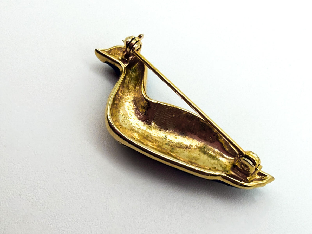 Vintage Blue Enamel Duck Bird Brooch Gold Tone Rhinestone Eye Pin