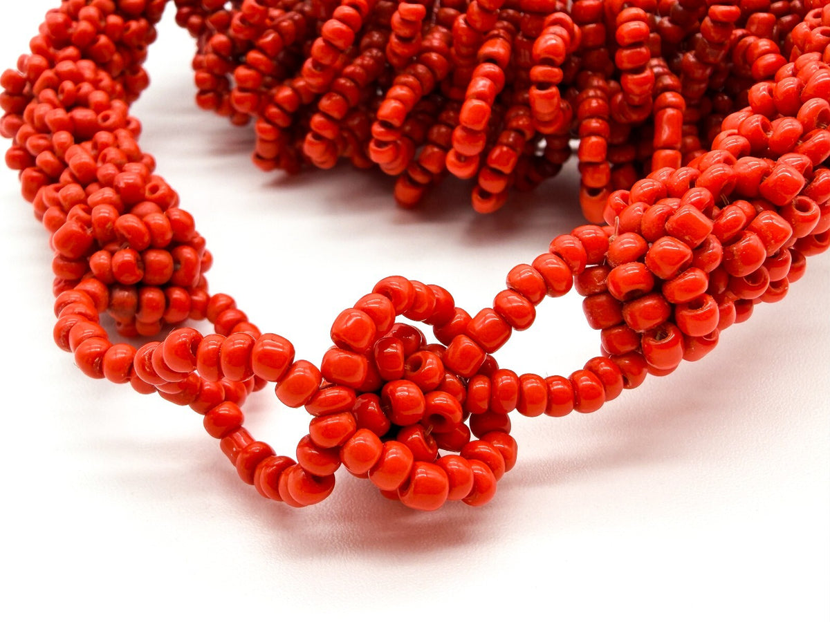 Chunky Red Seed Bead Necklace Handwoven Statement Adjustable Toggle 25”