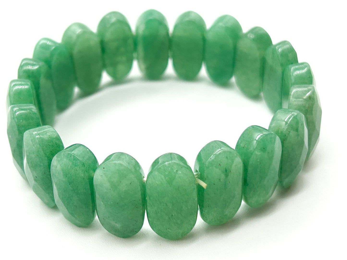 Green Aventurine Gemstone Stretch Bracelet Faceted Oval Beads Natural Stone