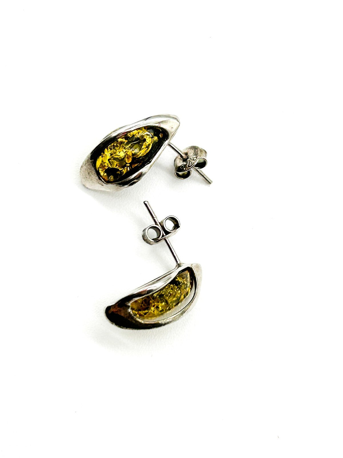 925 Sterling Silver Genuine Green Baltic Amber Leaf Stud Earrings Tested