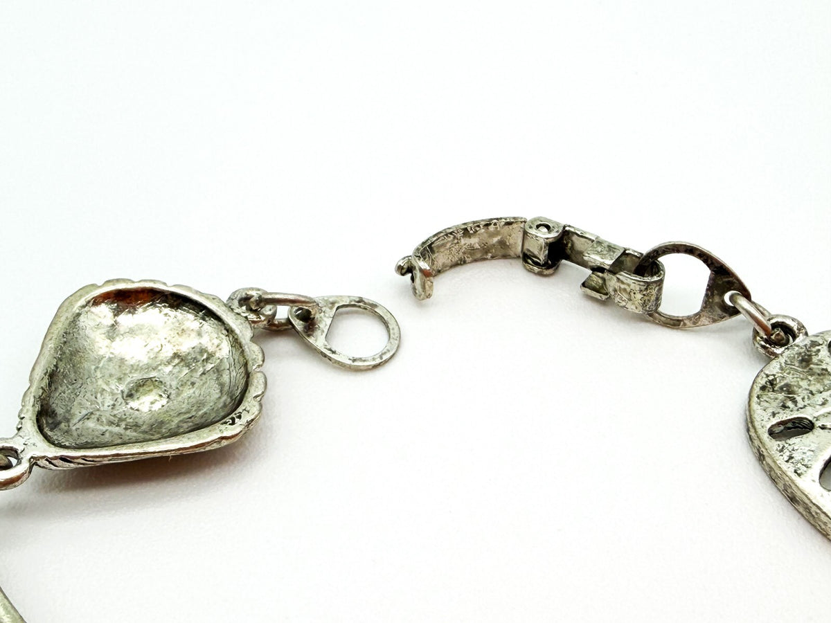 Signed SJ Silver Tone Beach Charm Bracelet Shell Starfish Nautical 7.5”