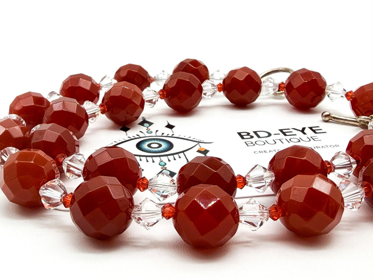 Carnelian Necklace & Earrings Set Faceted Gemstone Crystal Toggle Clasp