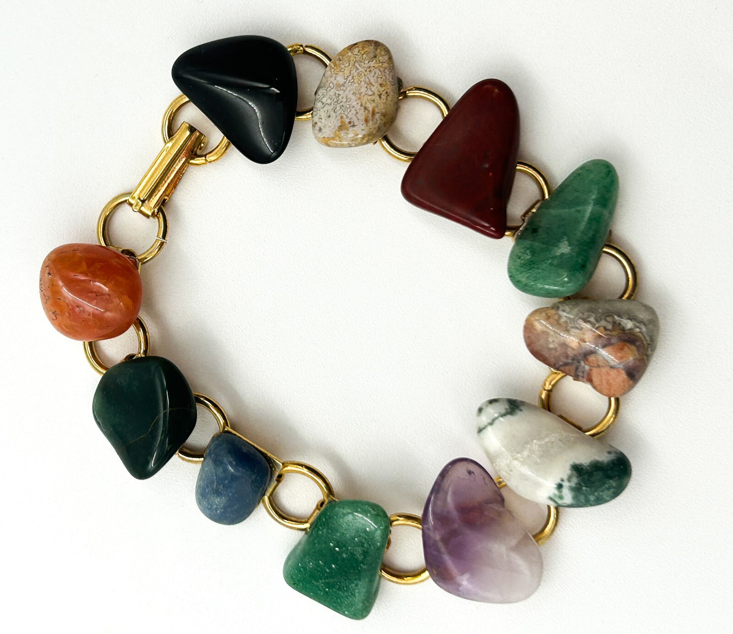 Vintage Gemstone Bracelet Agate Amethyst Aventurine Jasper Sodalite Onyx