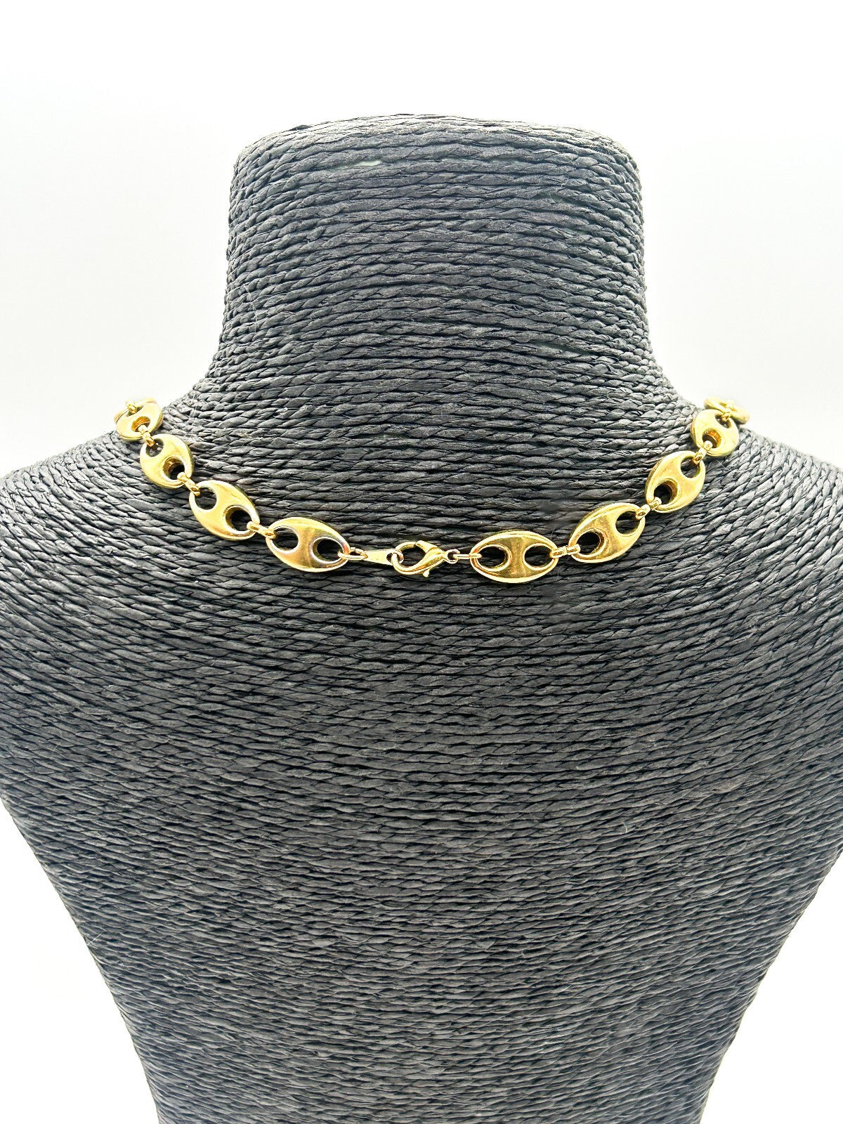 Vintage Gold Tone Puffed Anchor Mariner Link Chain Necklace 18.5” Retro