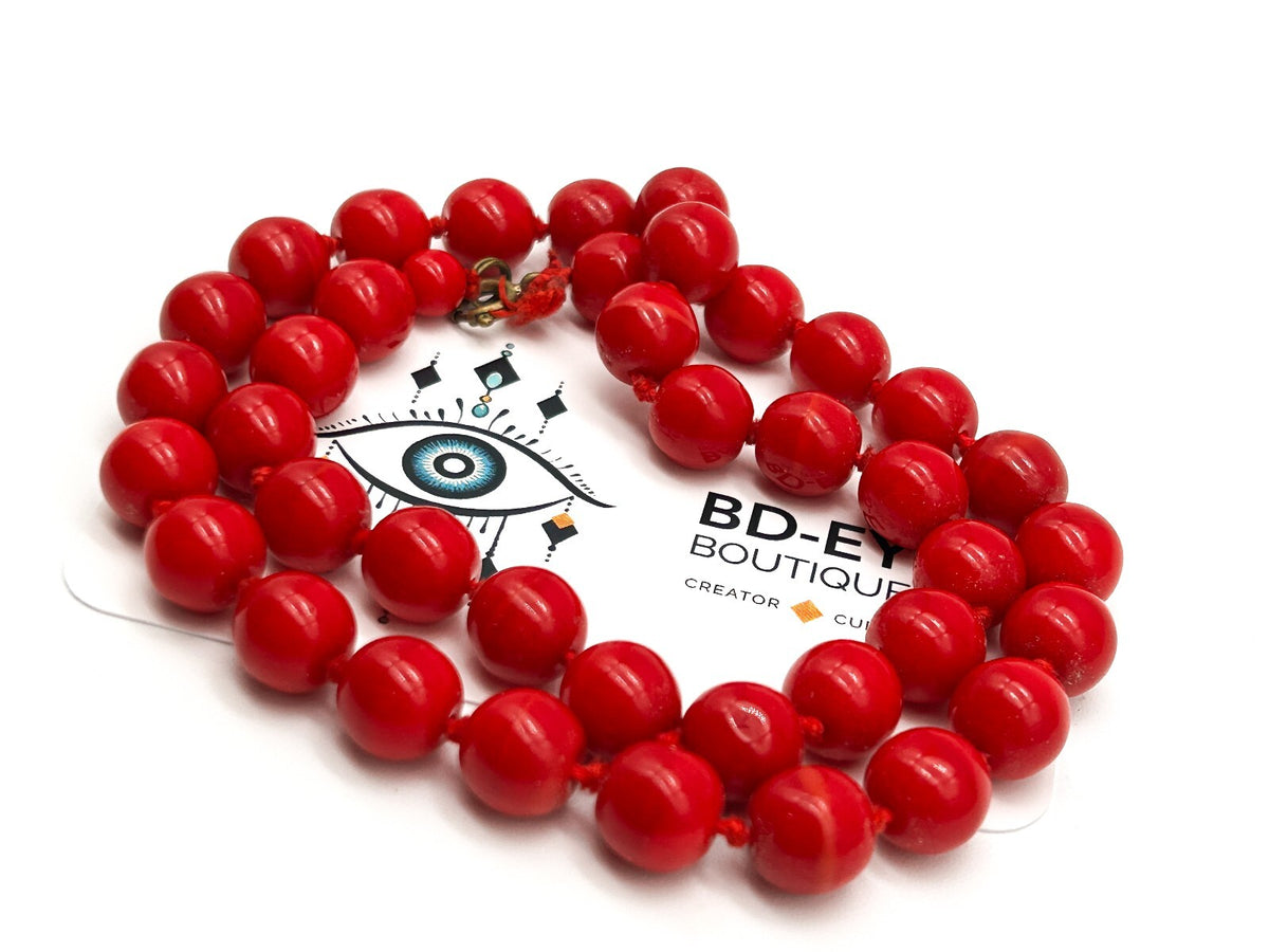 Vintage Hand Knotted Red Glass Beaded Necklace Jewellery Repair Project 18.5"