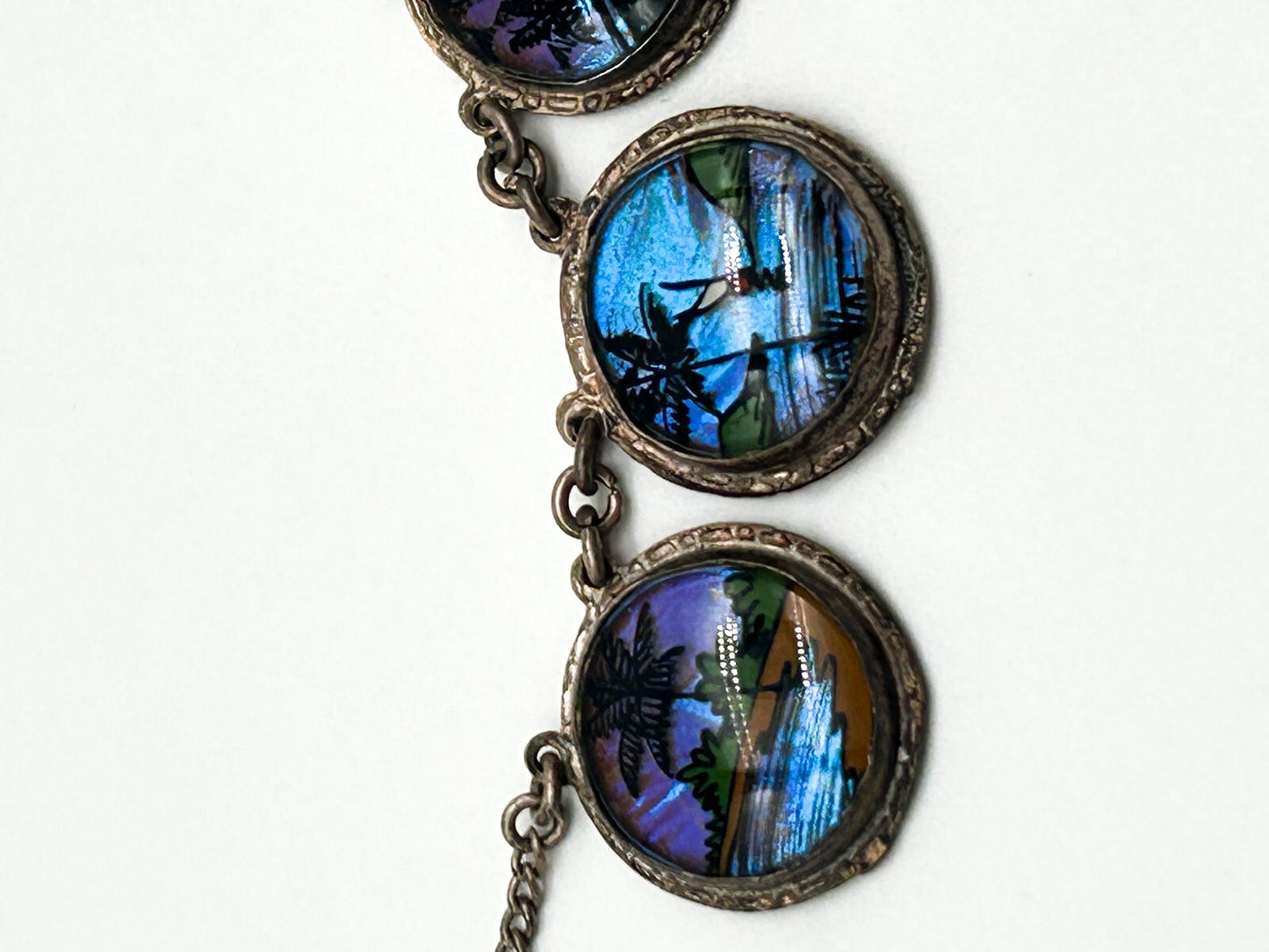 Morpho Butterfly Wing Necklace Tropical Painted Bubble Glass Brazil 1920s-1930s