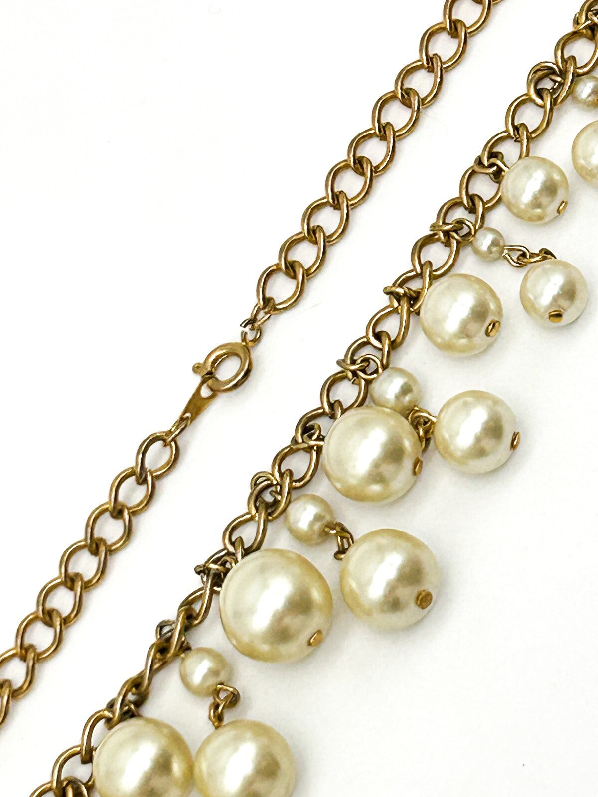 Vintage Gold Tone Faux Pearl Cha Cha Bib Necklace Statement Necklace 17.5” Retro