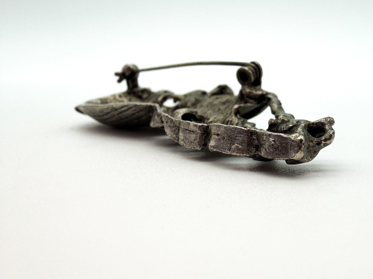 Vintage Pewter Noah’s Ark Brooch Animal Biblical Religious Pin 7cm