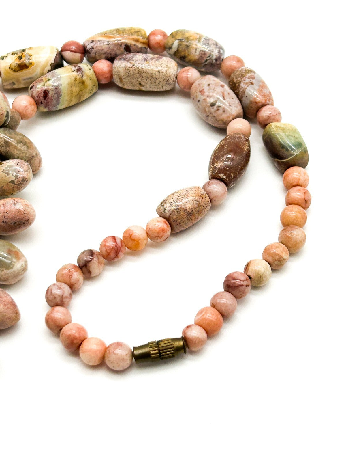 Vintage Pink Jasper Gemstone Necklace Natural Pebble Bead Statement 21.5”