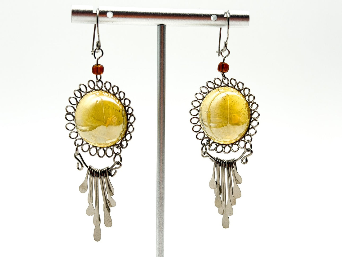 Peruvian Alpaca Necklace Earrings Set Yellow Glass Statement Boho Artisan
