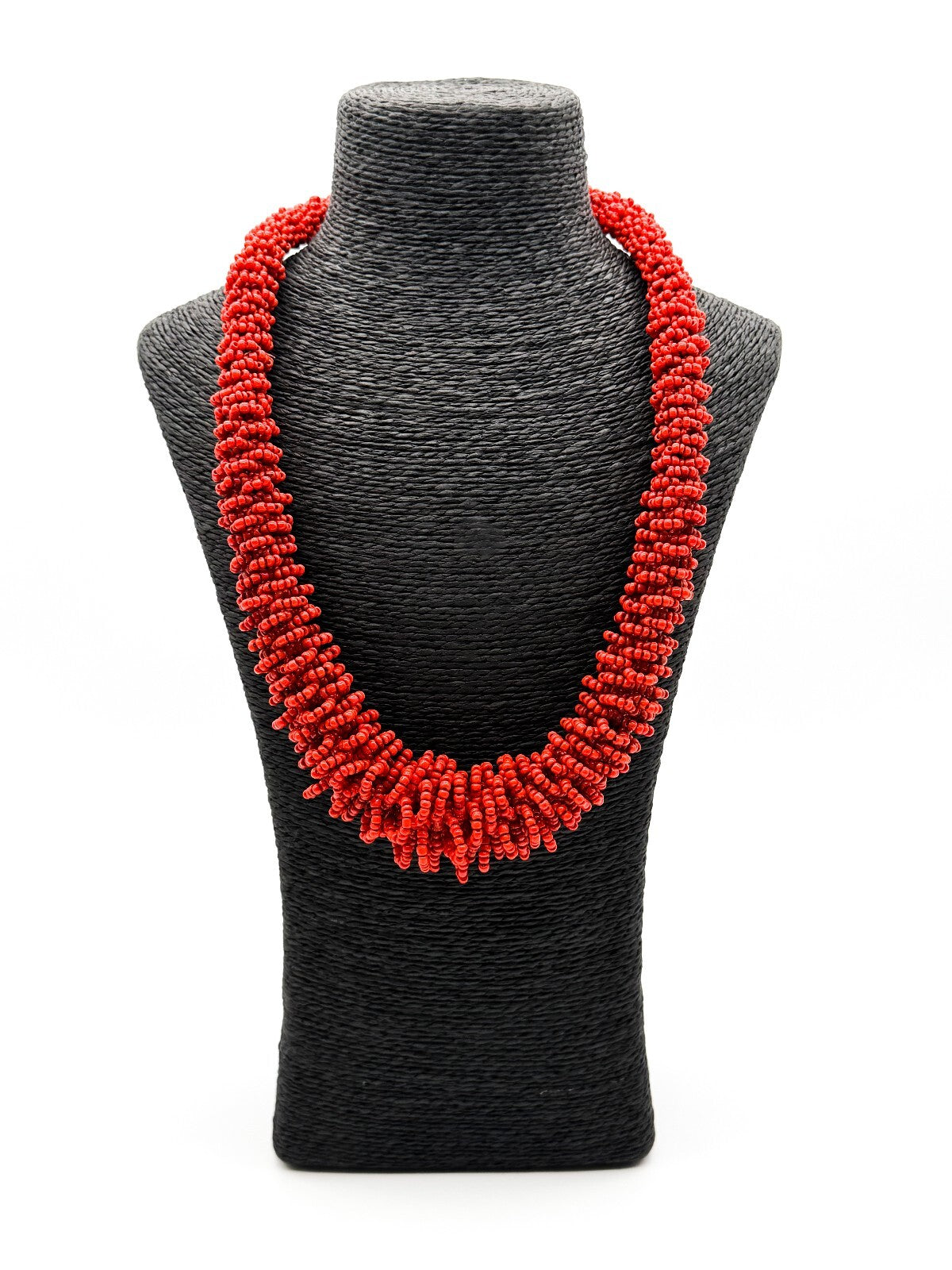 Chunky Red Seed Bead Necklace Handwoven Statement Adjustable Toggle 25”