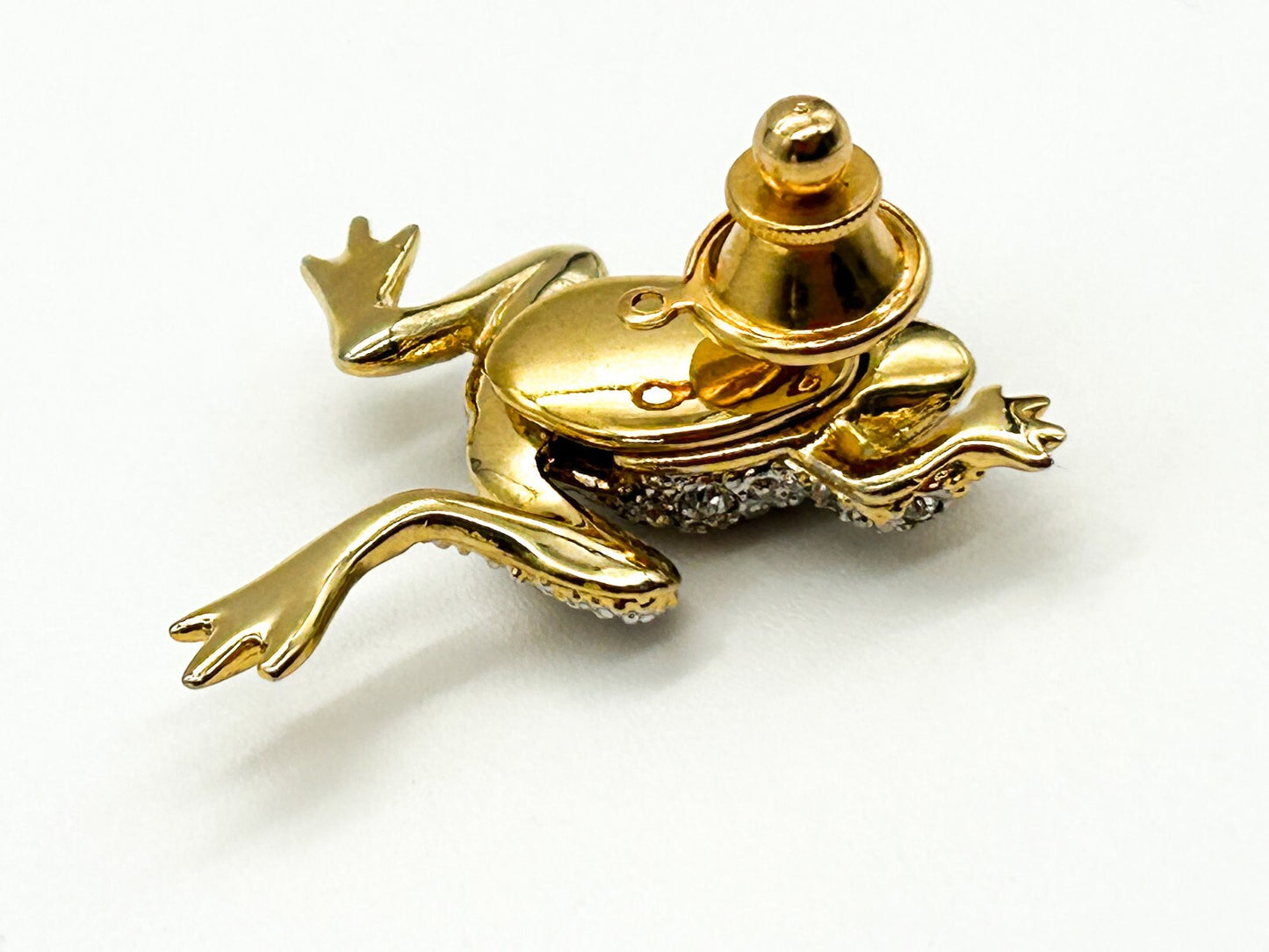 Vintage Articulated Legs Frog Gold Tone Pave Rhinestone Novelty Animal Pin Fun