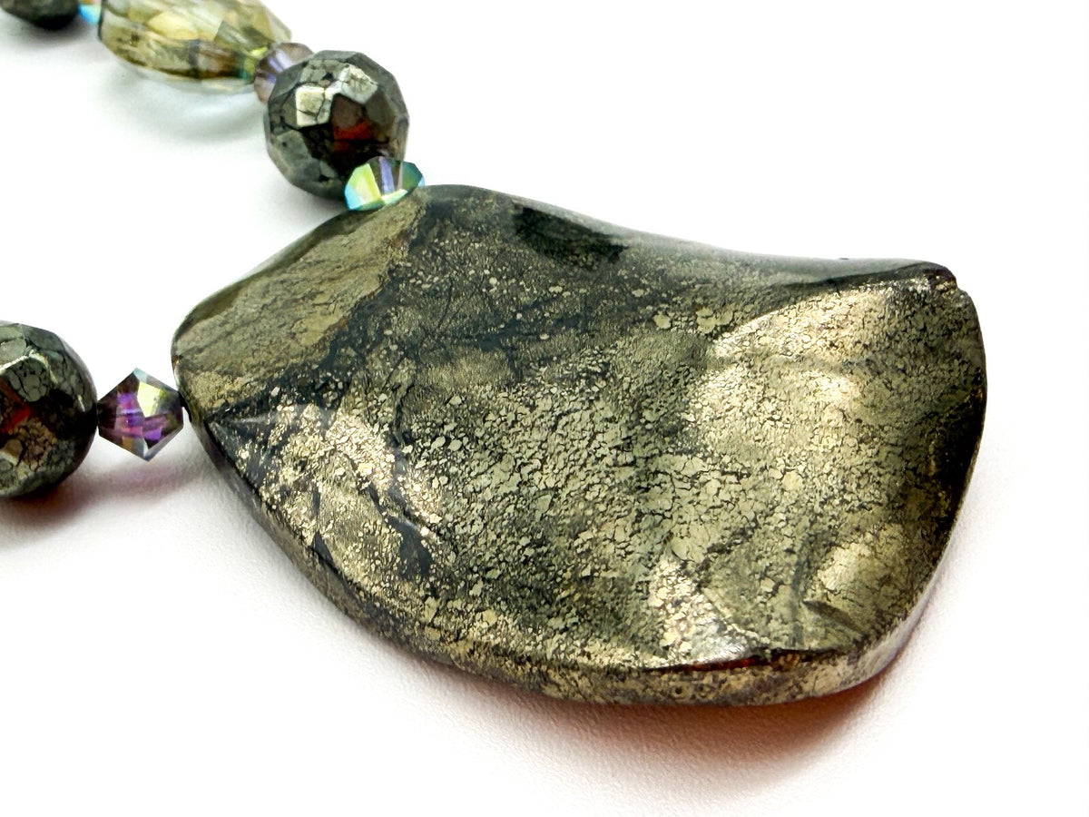 Natural Pyrite Statement Necklace Faceted Smoky AB Crystal Gemstone Pendant
