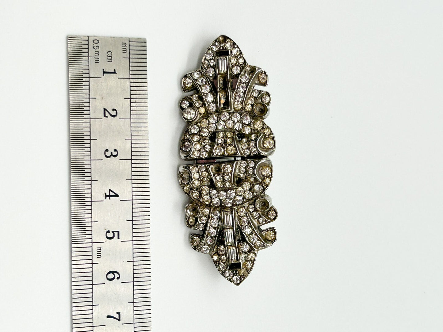 Vintage Rhinestone Duette Brooch Dress Clips Art Deco Style For Restoration