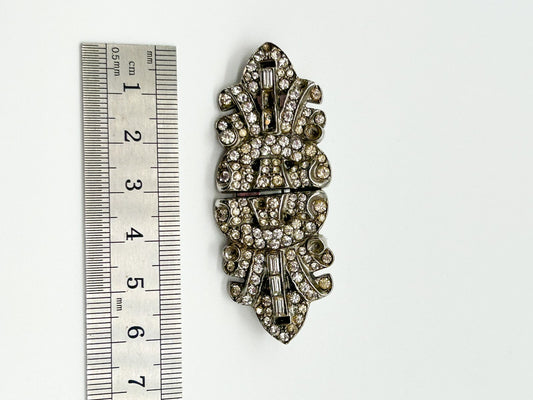 Vintage Rhinestone Duette Brooch Dress Clips Art Deco Style For Restoration