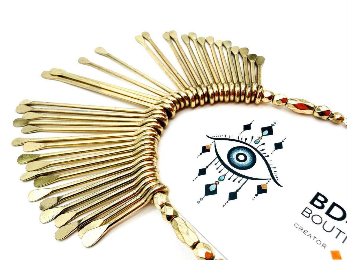 Gold Tone Fringe Statement Necklace Boho Bib Festival Rolo Chain