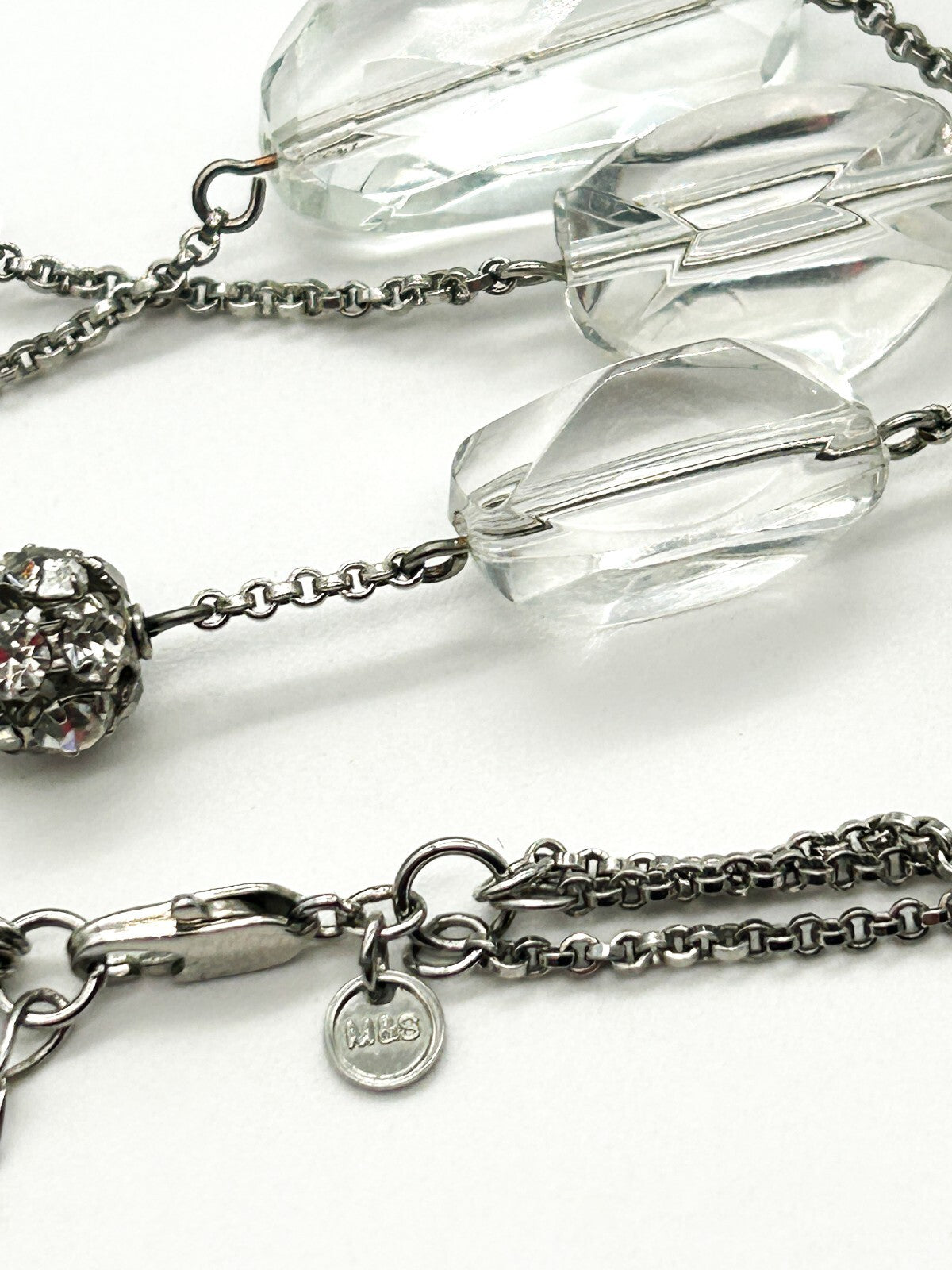 M&S Marks & Spencer Layered Glass Bead Necklace Clear Crystal Statement Necklace