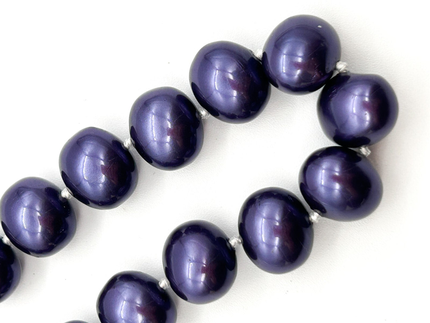 Vintage Chunky Purple Glass Faux Pearl Necklace Hand Knotted Magnetic Clasp