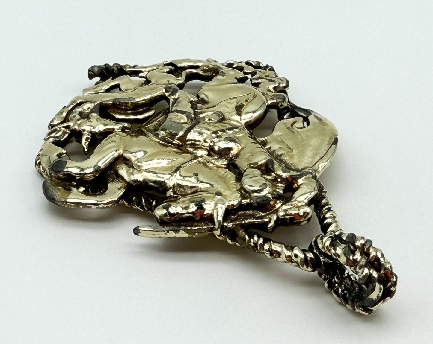Vintage Jewelcraft St George and Dragon Pendant Gold Tone Signed 8.5cm Signed